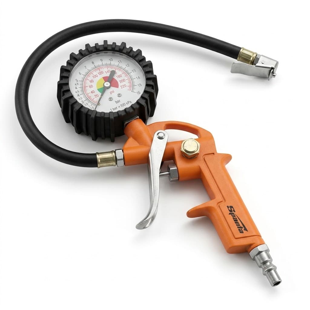 Calibrador de Pneus Pneumático Sparta 220 PSI Rosca 1/4 Pol em Alumínio Inflar Esvaziar e Medir Pressão Profissional