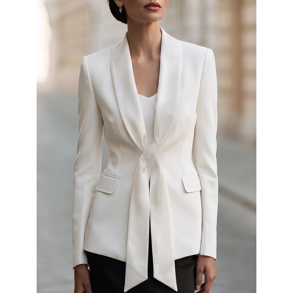 Corte Feminino Outono Simples Cor Sólida Terno casual Com Fita Lapela Temperamento Manga Comprida Jaqueta Versátil