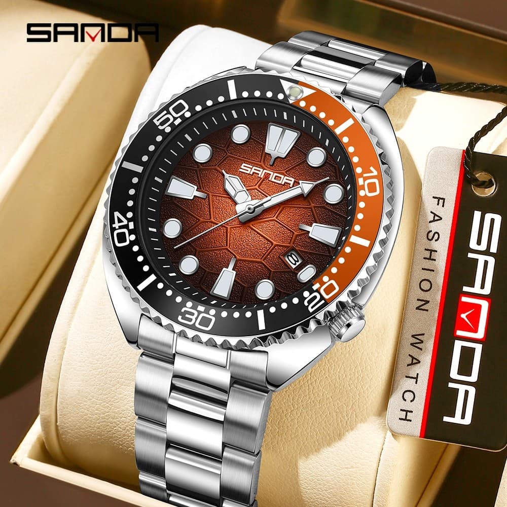 SANDA 9120 Relógio Casual masculino de negócios com textura de Lava vulcânica, vidro resistente a arranhões, moldura gir
