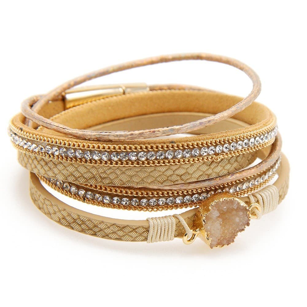 Pulseira feminina/masculina nova fonte de produto couro cravejado de diamantes multicamadas tecido à mão retrô pulseira