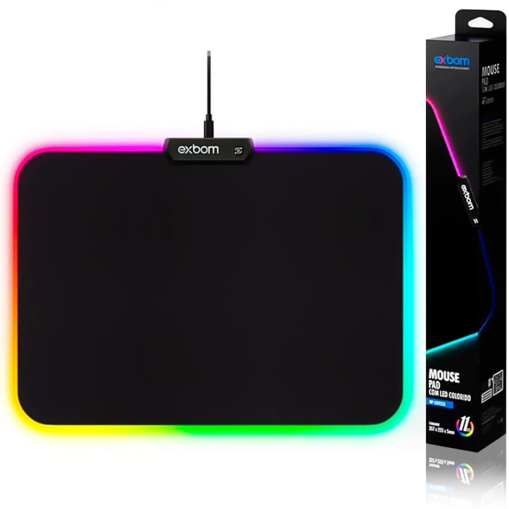 Mouse Pad Gamer RGB MP-LED2535 25×35 cm 13 Modos de Iluminação, Borda Silicone, Base Antiderrapante