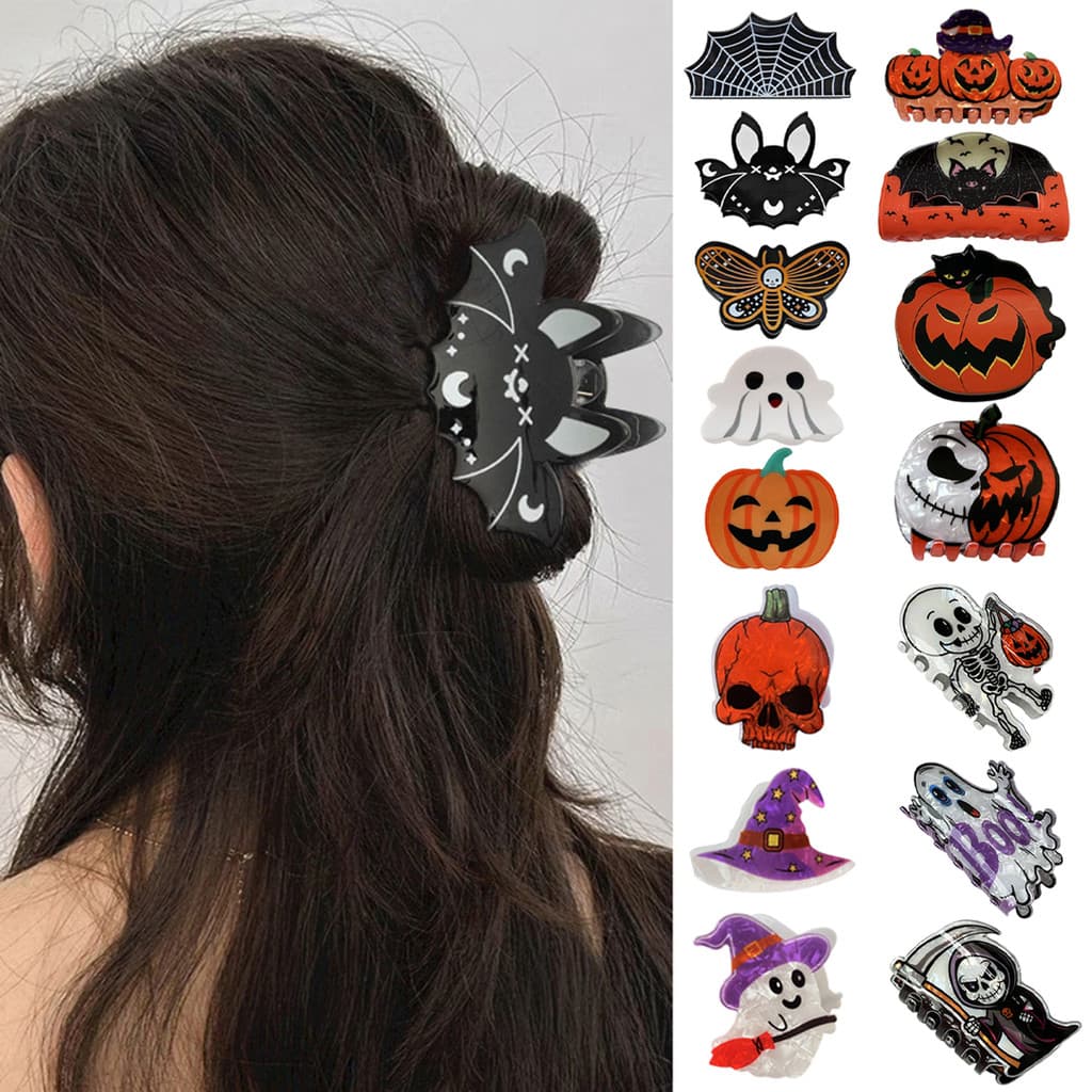 Grampos De Cabelo Divertidos De Halloween Morcego Abóbora Fantasma Garra Clipes Feminino Ambiente Festivo Headwear