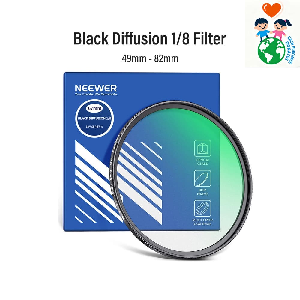 Filtro NEEWER Black Difusion 1/8 , Filtros De Lente De Câmera De Névoa Preta Com Efeito Cinematográfico Macio Sonhador