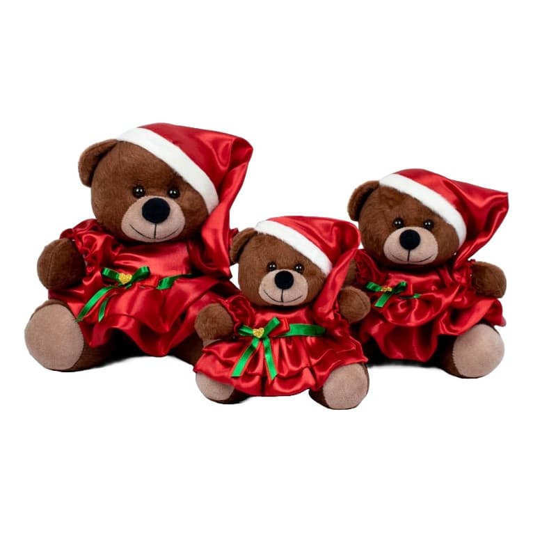 Kit De Ursos Pelúcia Natalina Para Decoração - 3 Peças