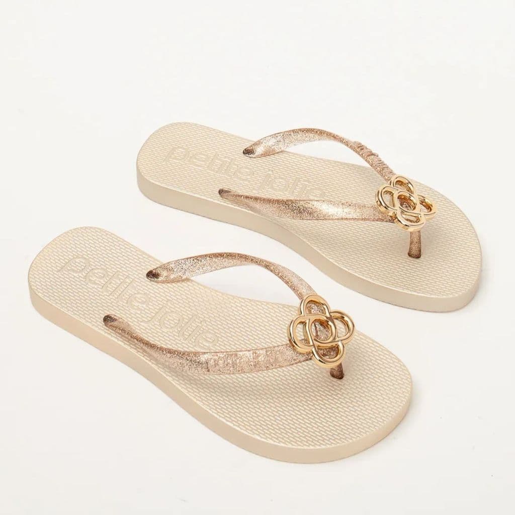 Chinelo Feminino de Dedo Petite Jolie Prata Dourado Original Com Caixa da Petite Jolie