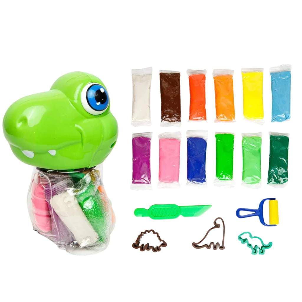 Kit Massa de Modelar Dino - 12 Cores + 5 Moldes Leo&Leo Leonora Massinha Artes Material Escolar
