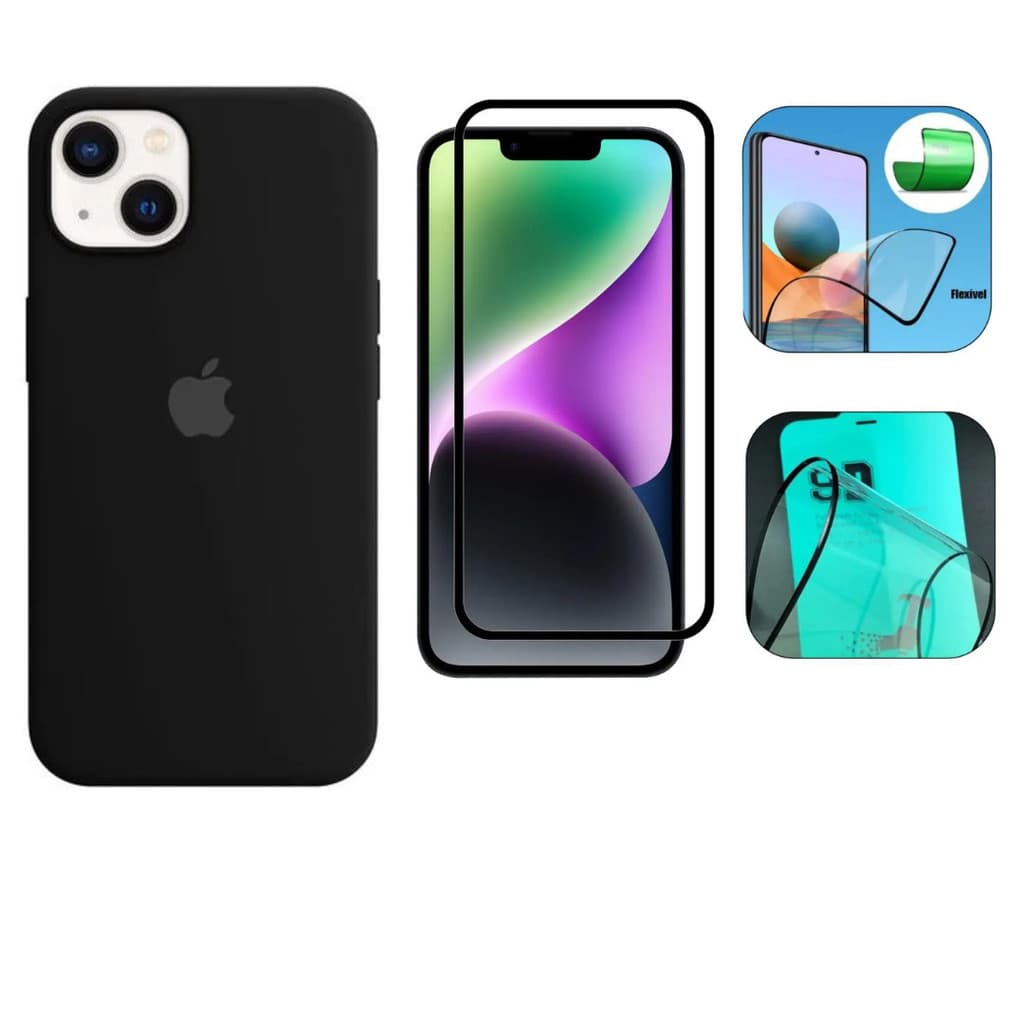Kit 2 em 1 Case Preta + Película Cerâmica 3D Compatível iPhone XS 11 12 13 14 15 Premium candy