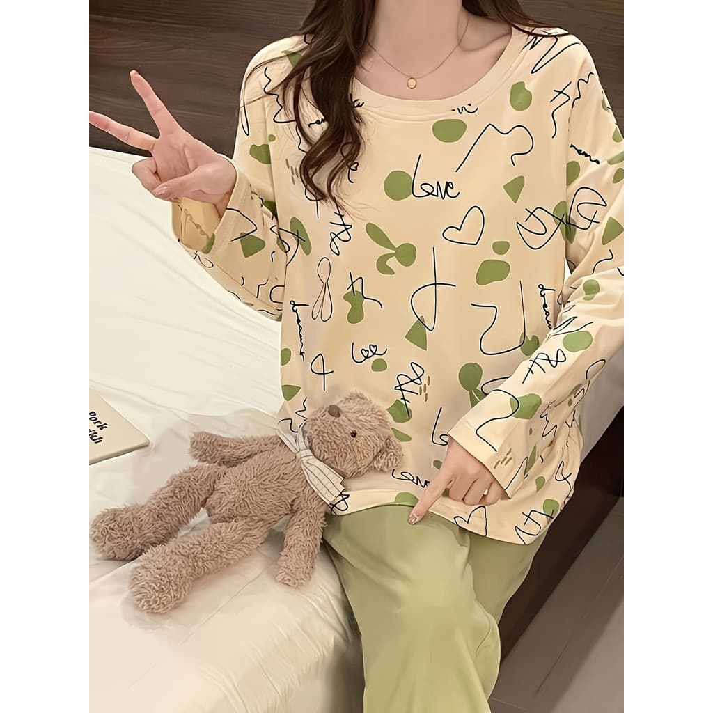2 peça senhoras pulôver pijamas outono inverno manga comprida novo estilo bonito feminino doce Casual Homewear terno