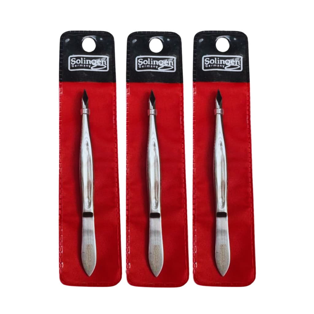 Kit 3 Pinça Triangular Prata Solingen Design Sobrancelha Profissional