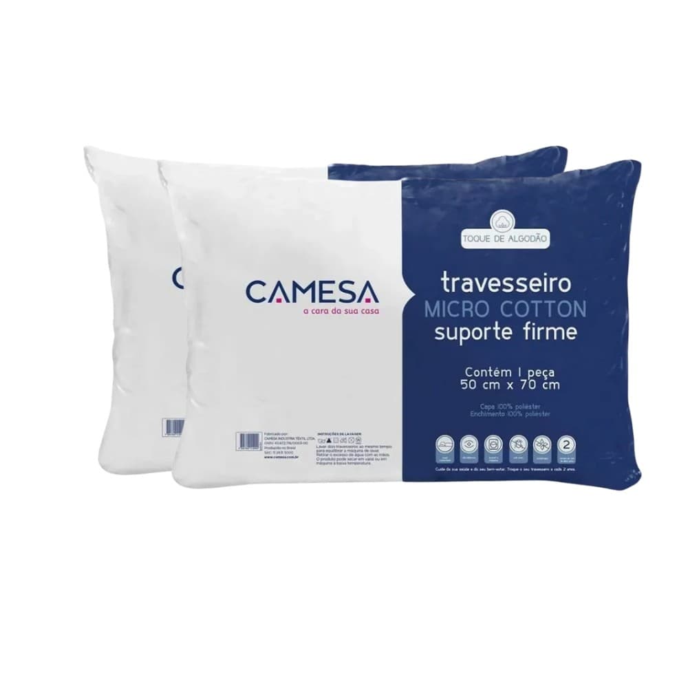 Kit 2 Travesseiros Camesa Suporte Firme Micro Cotton 50x70cm
