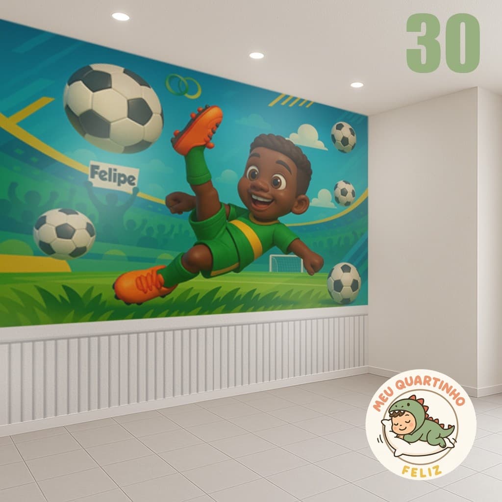 Papel de Parede Tema Futebol L  para quarto de menino + Nome  M² parede total