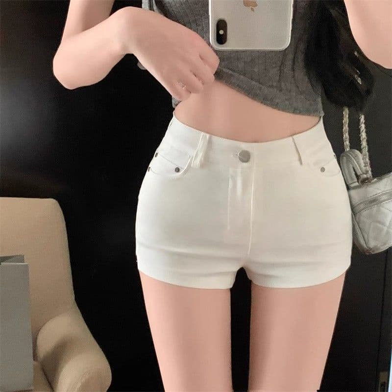 Versão coreana All-Match fenda Shorts grupo feminino verão pequeno cintura alta magro calças quentes mais magro olhar Hi