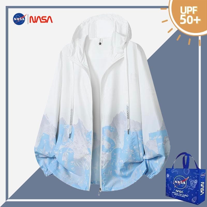 NASA Oficial Co-Branded Gradiente Cor Protetor Solar Roupas Homens Verão Estilo Fino Street Wear Roupas de Pele de Seda