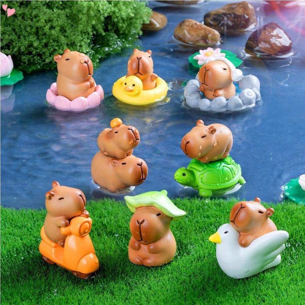 Mini Capybara Figurines 13 Pieces Small For Car Dashboard Home Decorations Resin Animals Garden Decorations