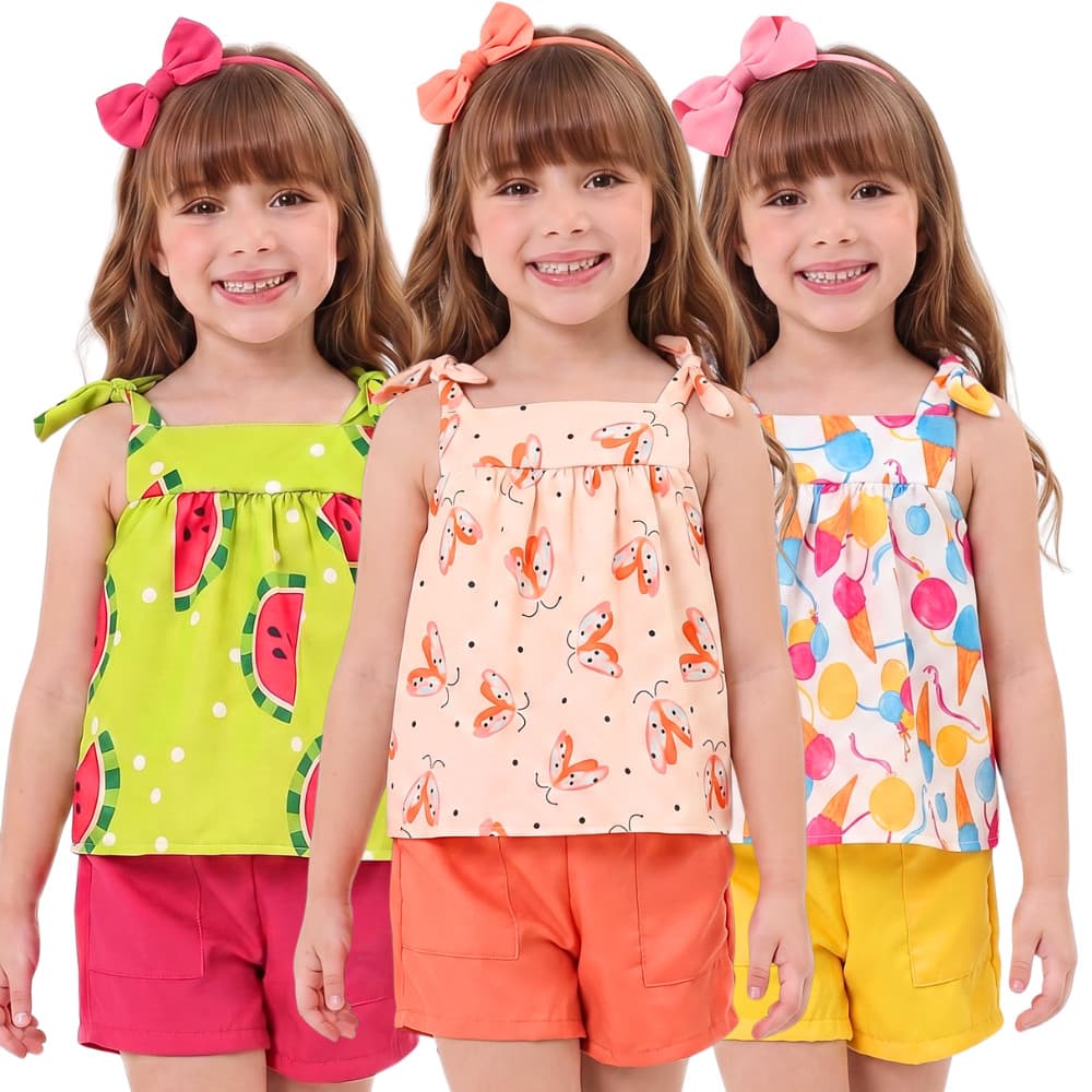 Conjunto infantil menina Blusa e Shorts Princesa Confortável Estampas Luxo conjunto infantil feminino estampas alegres