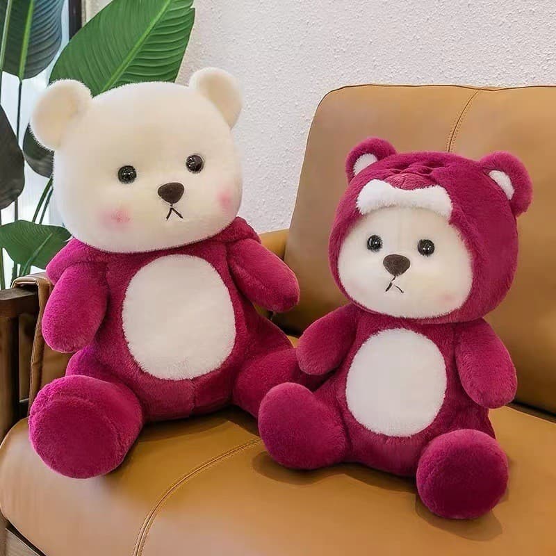 Bonito urso boneca morango urso boneca abraço urso brinquedo de pelúcia dormir travesseiro boneca menina presente aniver