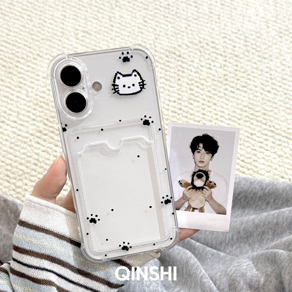 Capinha gatinho pixel transparente com cartãoa Anti-impacto Para Samsung A07 A16 A17 S25 PLUS EDGE A14 A54 A55 A35 A23