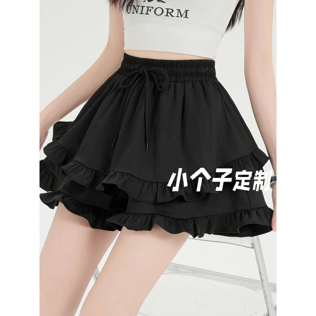 Bebê pequeno mãe preto fungo borda Shorts de perna larga feminino verão mais magro olhar cintura elástica exterior Wear