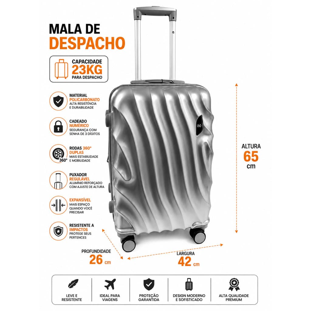 Mala de Viagem 23kg para despacho em avião padrão Anac mala de policarbonato resistente marca ika mala de rodinha rigida