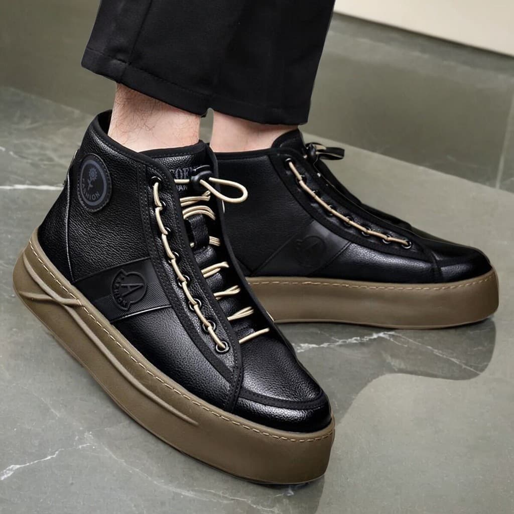 Sapatos masculinos de sola grossa de alta qualidade deslizamento em couro genuíno mais veludo 2025 novo estilo sapatos d