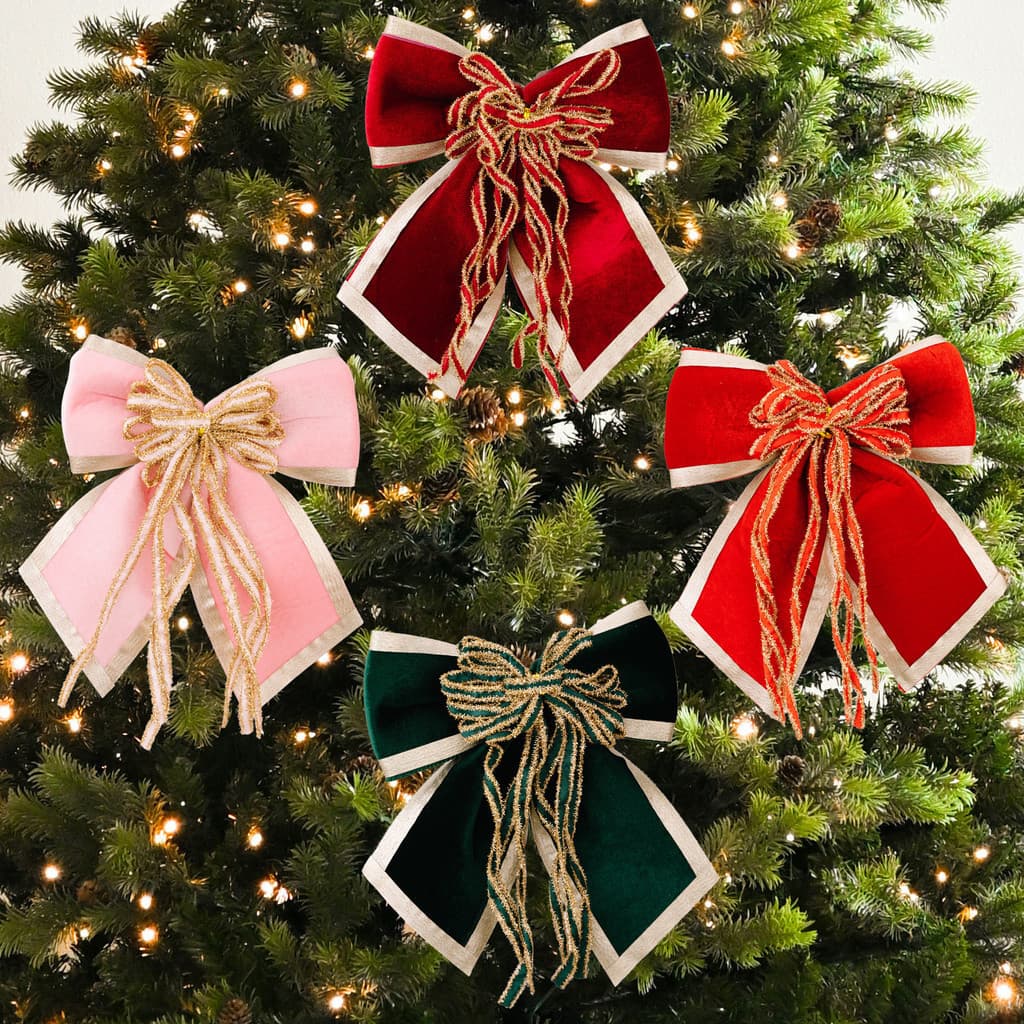 Novo estilo enfeites de natal 21CM vermelho ouro veludo arco natal reunindo arco