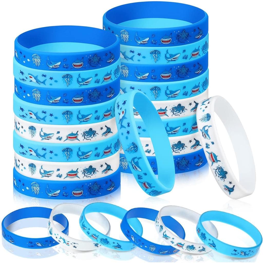 24 Pulseiras de Tubarão para Festas, Pulseiras de Silicone para o Verão com Tema do Oceano e Fundo do Mar, Presentes par