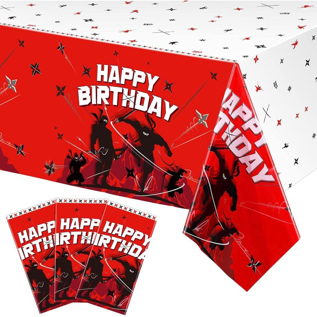Toalhas de Mesa Ninja Tatuo, 3 Peças, Capas de Mesa Retangulares de Plástico Descartáveis com Tema Ninja para Decorações
