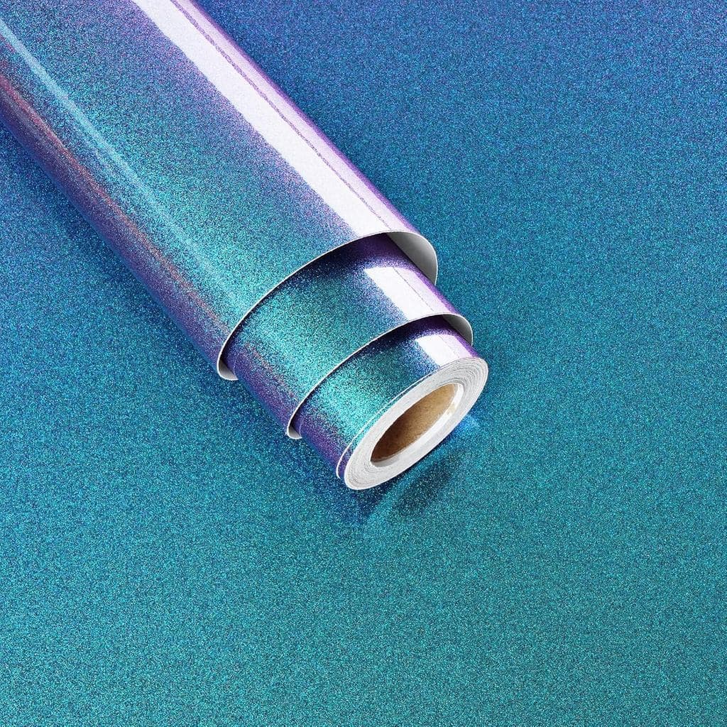 Papel de Parede Brilhante Azul Turquesa Variável, Papel Adesivo Iridescente Verde para Bancadas, Papel de Parede Metálic
