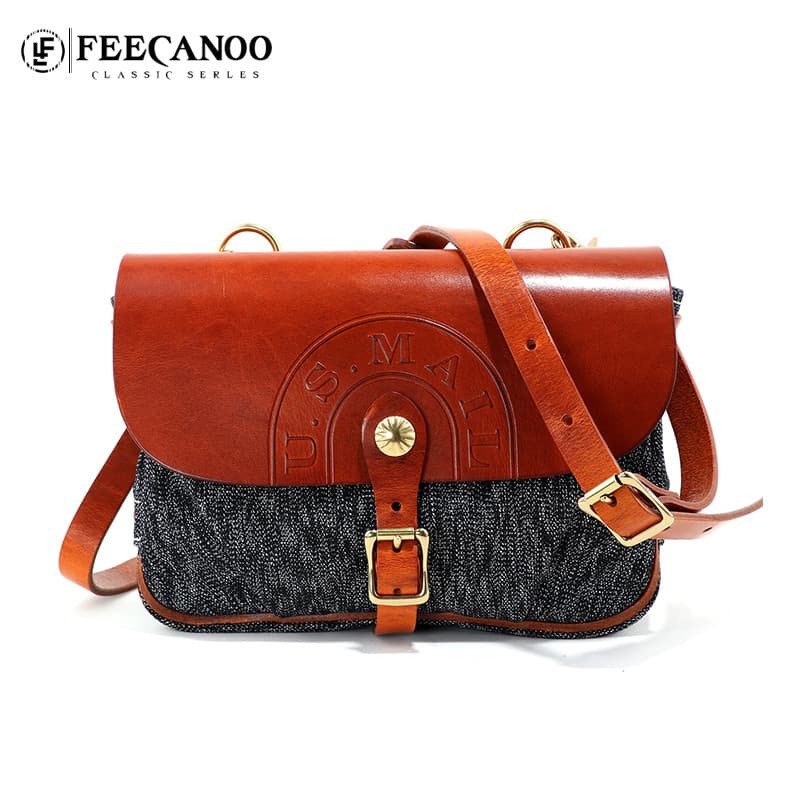 Bolsa mensageiro de couro genuíno retrô americana, bolsa mensageiro de ombro Casual com costura, bolsa de lona moderna e