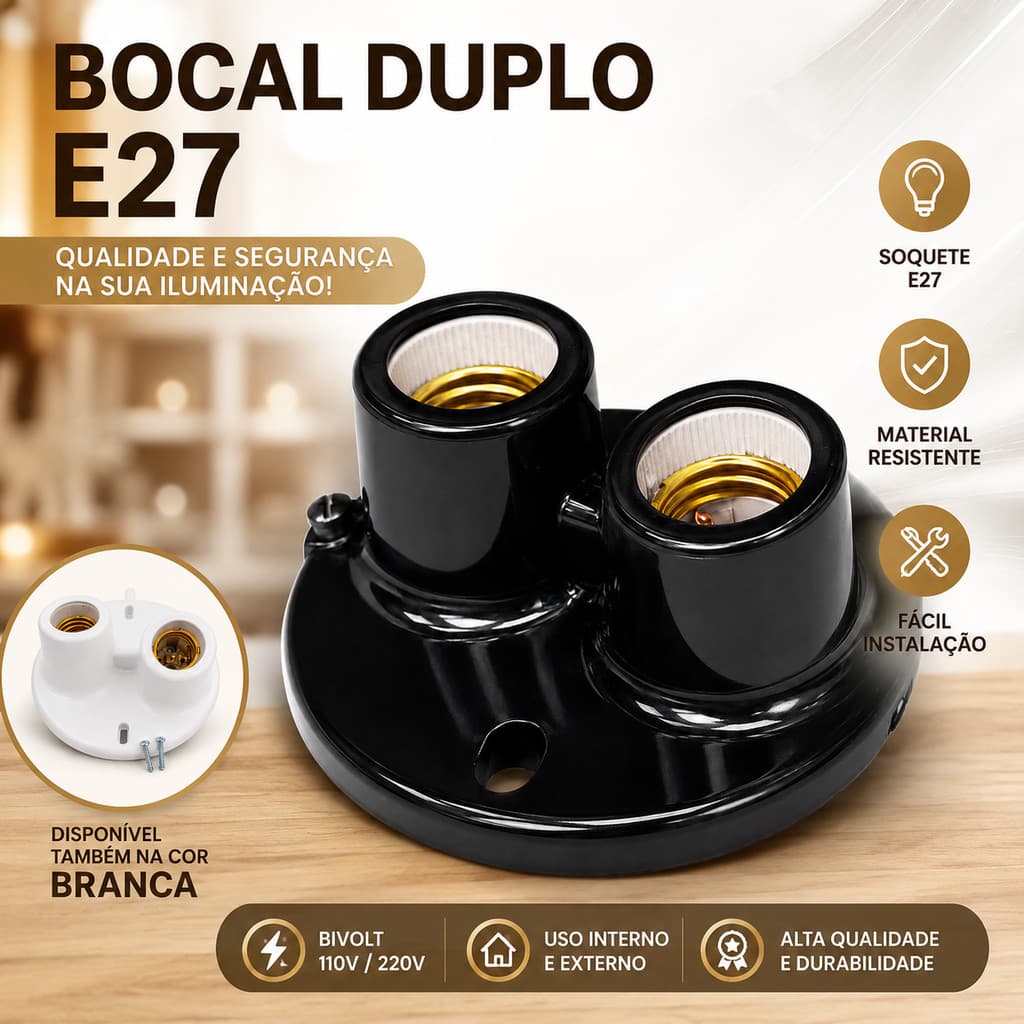 Plafon Duplo 5 UND Luminária Sobrepor para Teto Parede com Soquete bocal E27 Led Bivolt Kit Completo