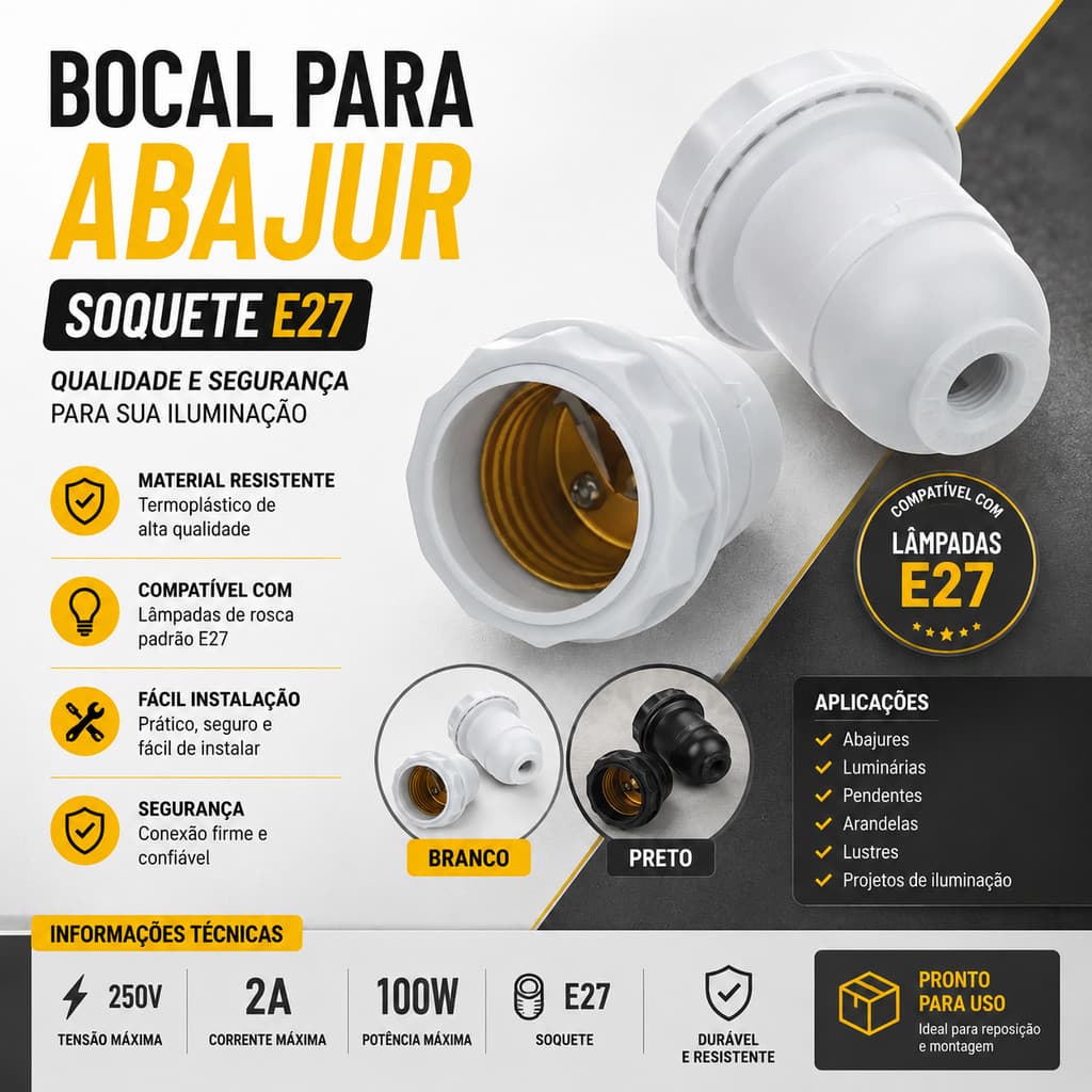 Bocal para Abajur com Rosca Soquete E27 2a 250v