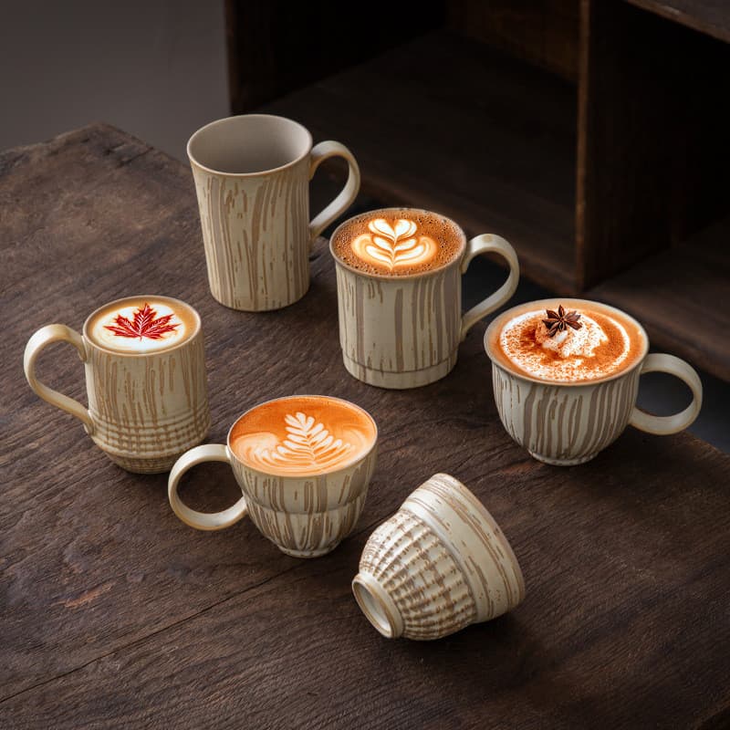 Caneca de Café de Cerâmica Criativa para Latte Art, Estilo Japonês, Cerâmica Rústica para e Restaurante, Caneca par