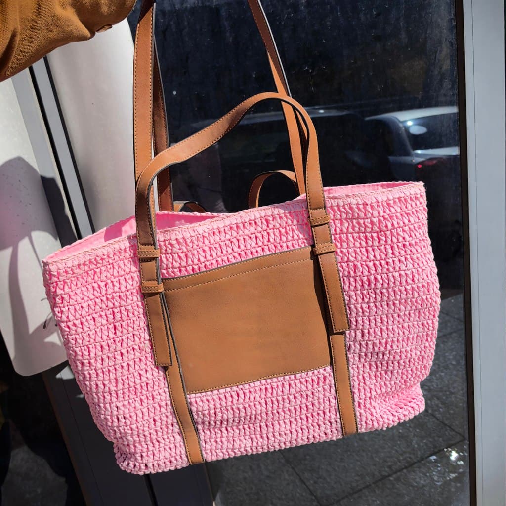 Grande saco de palha rosa ombro mar férias praia saco feminino ins estilo Tote tomada grande saco foto Wear estilo Desig