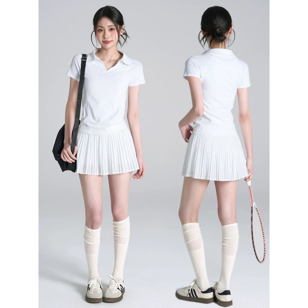 Verão Badminton Fitness wear feminino fino-ajuste Yoga wear topo gola POLO esportes de manga curta terno de tênis de gol