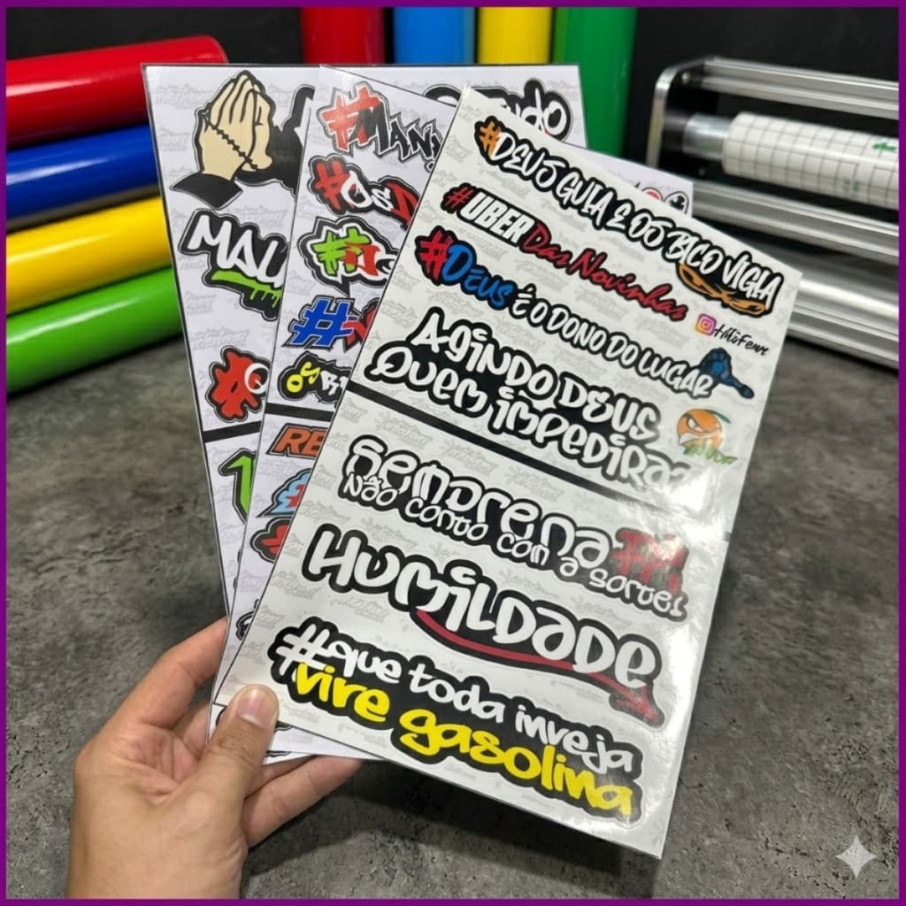 Kit 3 Cartelas com 32 Adesivos de Frases Para Carro, Moto e Bike