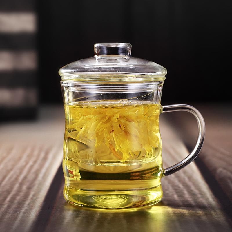 Simples vidro transparente bambu copo de três peças escritório masculino feminino xícara de chá verde grande capacidade