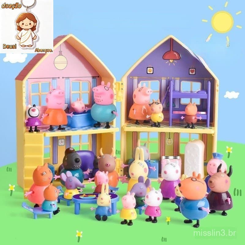 Conjunto de Bonecas Porco 4 Unidades/6 Peças/14/16 Família da Vovó/Carrinho/Professores/George/Peppa Pig Porquinho 56411
