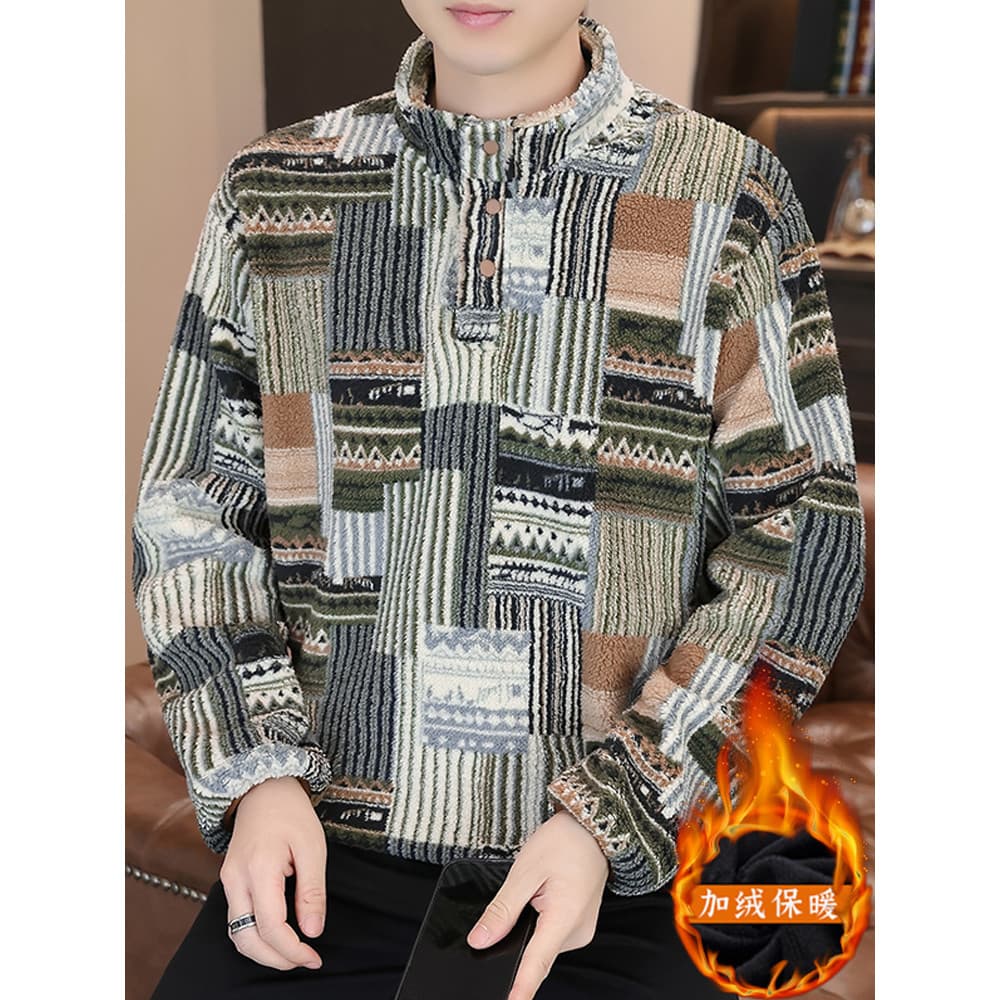 Outono inverno novo estilo Coral velo meia gola alta moletom masculino de uma peça de lã engrossado quente manga comprid