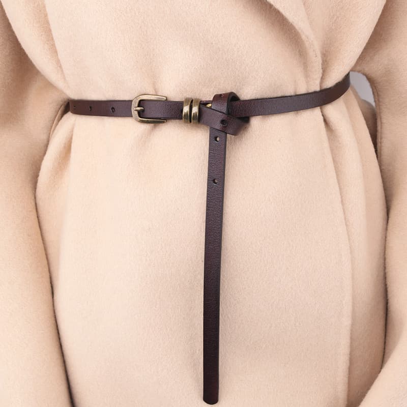 Caseiro Retro pequeno cinto feminino couro genuíno atado cinto fino All-Match saia cintura corrente simples vestido deco