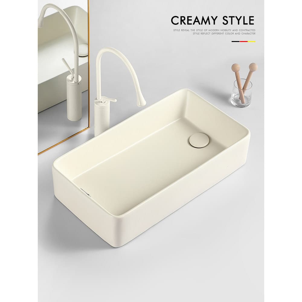 Bacia de drenagem lateral estilo creme bacia superior cerâmica lavatório doméstico única varanda bacia de drenagem later