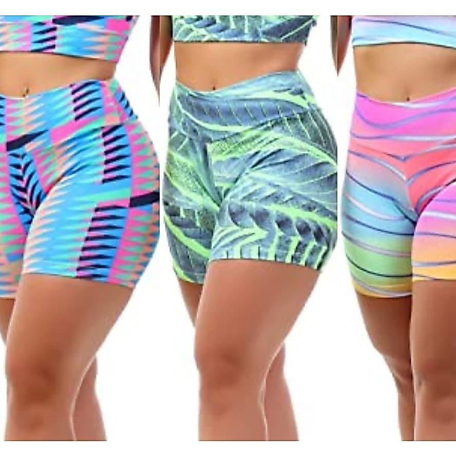 KIT 2 SHORTS DE ACADEMIA LEGGING SUPLEX ESTAMPADO FEMININA CINTURA ALTA ESTAMPAS ALEATORIAS