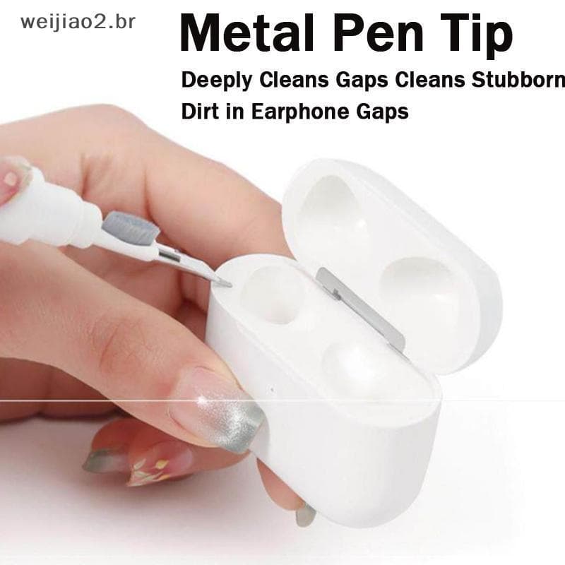 weijiao2 . BR Caneta De Limpeza De Fone De Ouvido Design 2 Em 1 Para Remoção De Poeira E Teclado Com Escova Fina Uso Esc