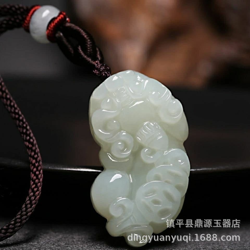 Pingente Pixiu de Jade Verde e Branco Afegão, Colar Pixiu de Jade Branco, Pingente de Jade Unissex para Casais, Presente