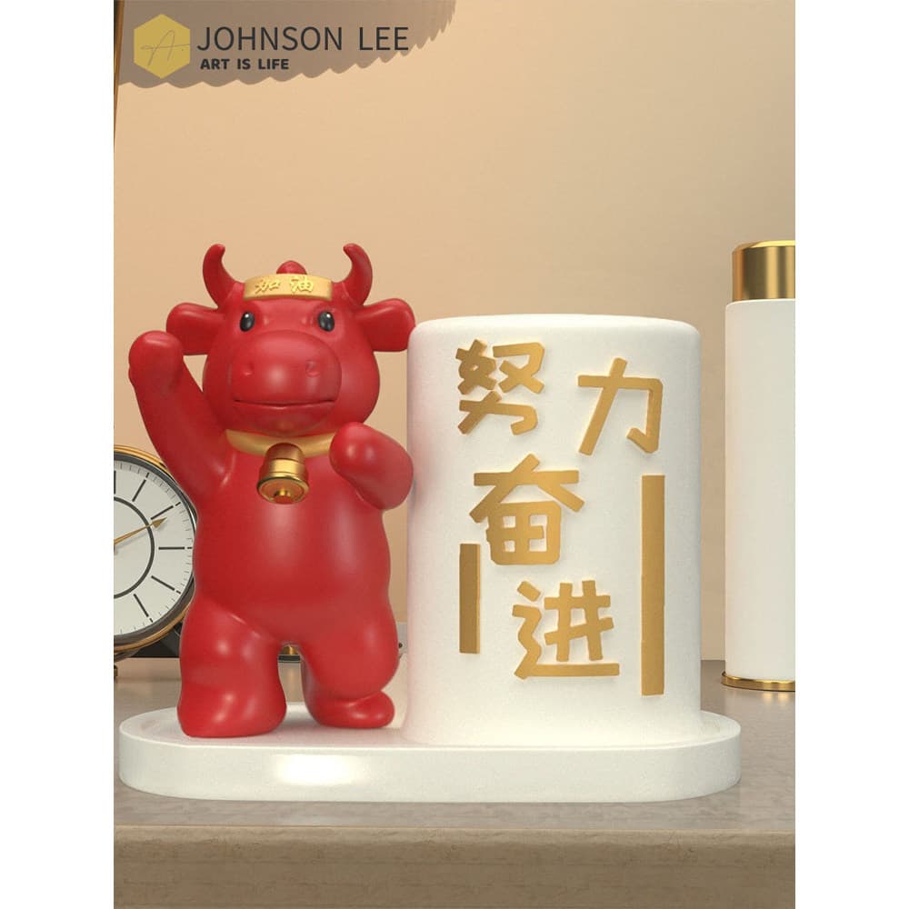Presentes auspiciosos Bull Struggle Desktop Porta-canetas fofo Decoração de mesa de estudo Incentivo de marca inspirador