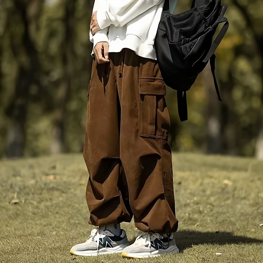 Macacão retrô masculino americano rua hiphop solto Casual reto esportivo All-Match calças largas com vários bolsos