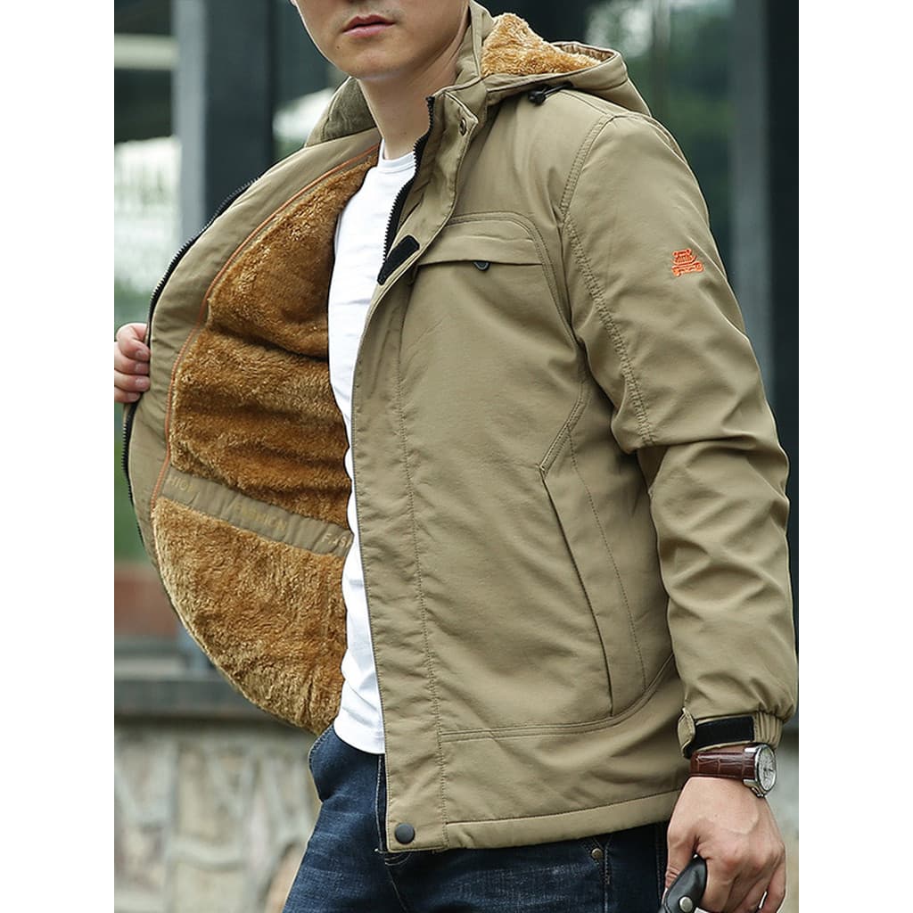 Jaqueta masculina forro de lã engrossado outono novo estilo jaqueta corta-vento impermeável tamanho grande jaqueta caça