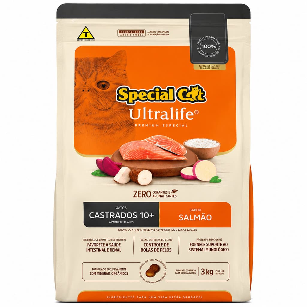 Special Cat Ultralife Senior +10 Salmão 3kg Ração Gato Idoso Controle Peso