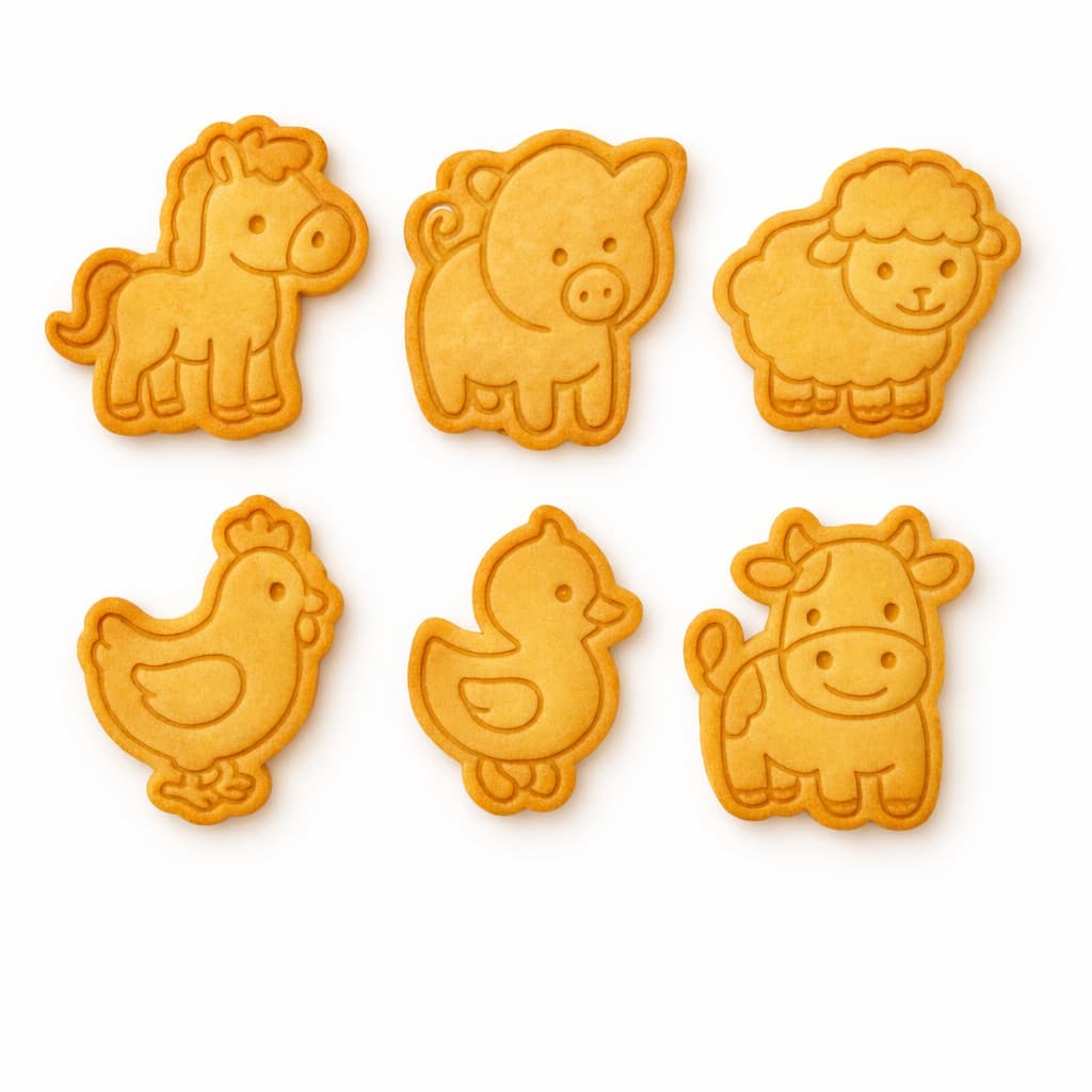 Kit 6 Cortadores de Biscoito Fazendinha Infantil  – Molde para Bolacha Amanteigada, Massinha, Pasta Americana
