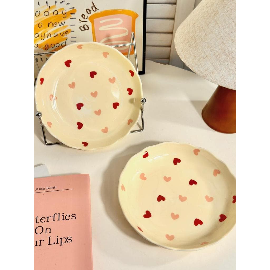 Prato de cerâmica com coração de menina de alto valor, prato de creme e amor, prato de café da manhã, tigela de sobremes