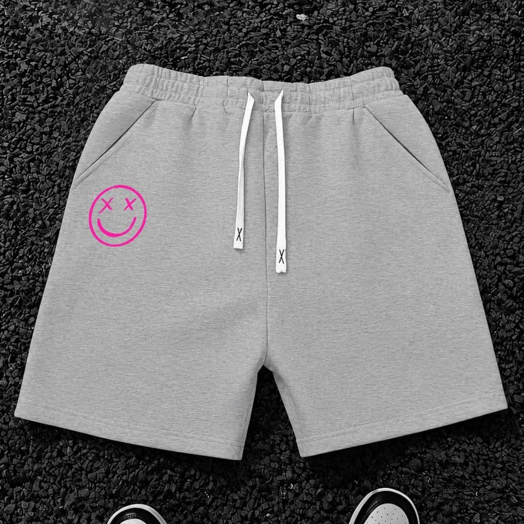 Bermuda Moletom Masculina Estampada Desenho Carinha Colorido Roxo Shorts Academia Treino Diário Casual Confortável